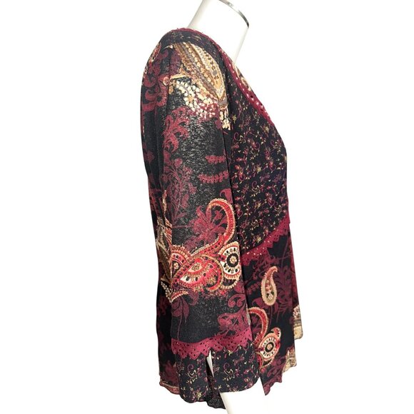 Sangria Size 10 Burgundy Paisley Studded V Neck Lined Blouse Vintage Boho Core - Picture 5 of 10
